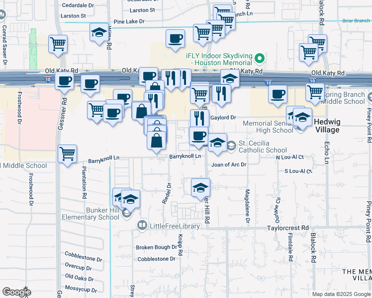 map of restaurants, bars, coffee shops, grocery stores, and more near 944 Memorial Village Drive in Houston