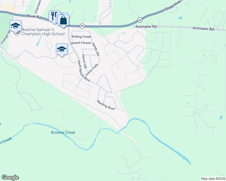 map of restaurants, bars, coffee shops, grocery stores, and more near 153 Rattlesnake Bluff in Boerne