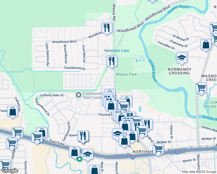 map of restaurants, bars, coffee shops, grocery stores, and more near 666 Maxey Road in Houston