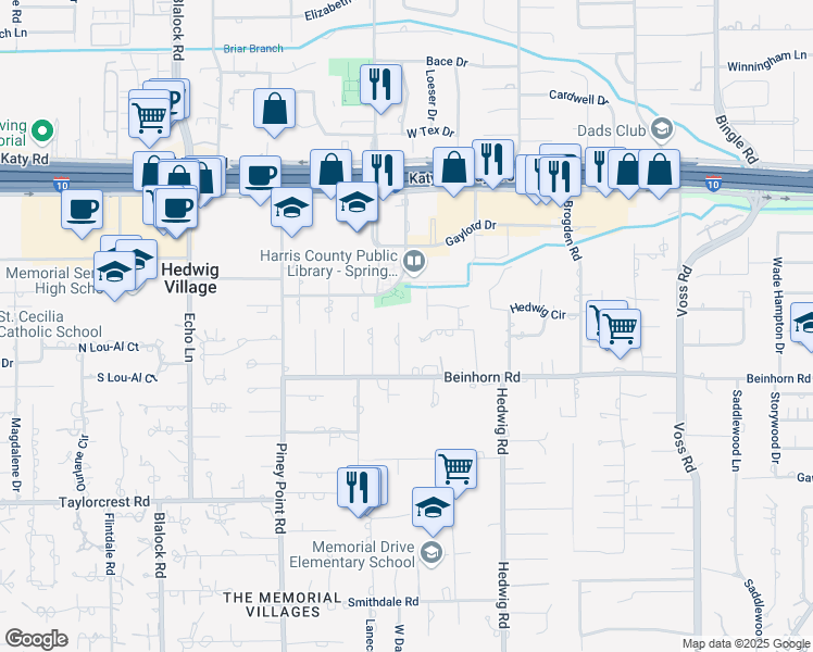 map of restaurants, bars, coffee shops, grocery stores, and more near 814 Chowning Road in Houston