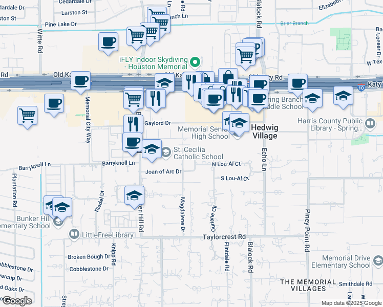 map of restaurants, bars, coffee shops, grocery stores, and more near 917 Constance Dr in Houston