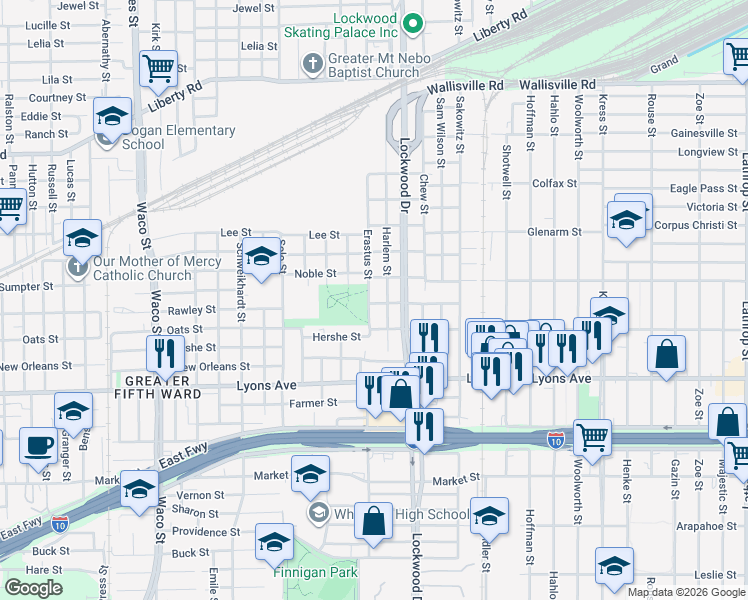 map of restaurants, bars, coffee shops, grocery stores, and more near 2002 Erastus Street in Houston