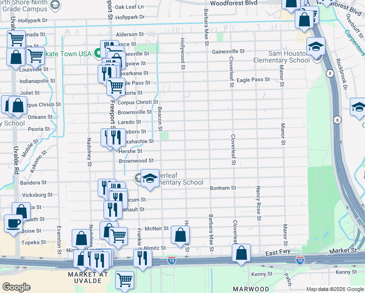map of restaurants, bars, coffee shops, grocery stores, and more near 910 Hollywood Street in Houston