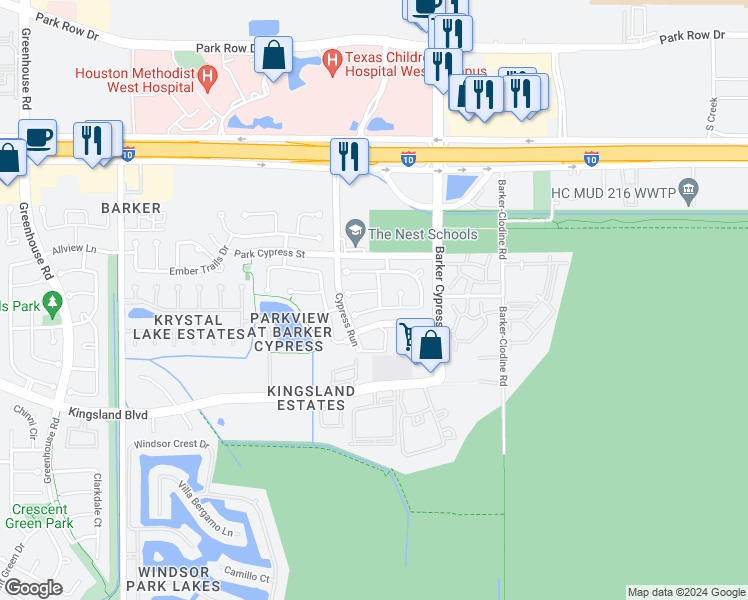 map of restaurants, bars, coffee shops, grocery stores, and more near 222 Glenridge Forest in Houston