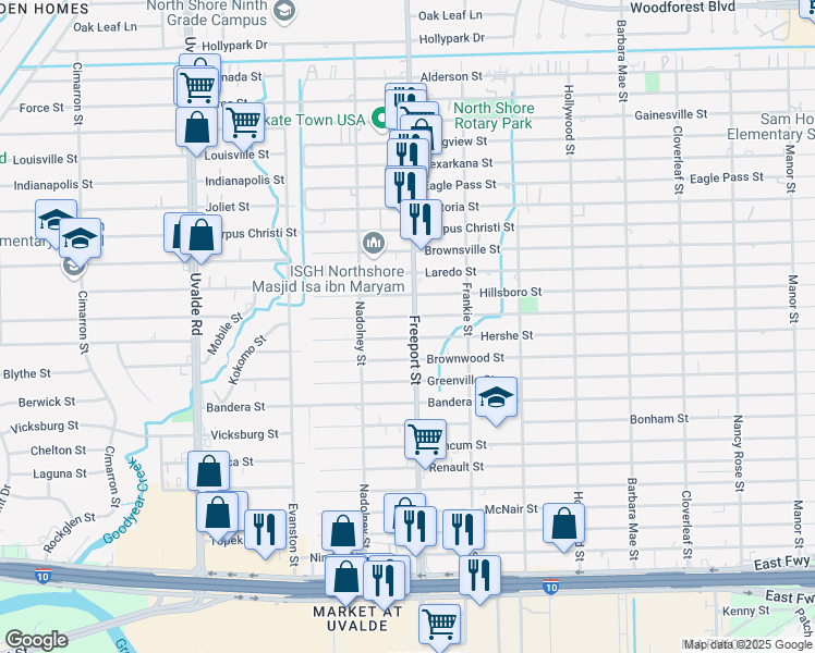 map of restaurants, bars, coffee shops, grocery stores, and more near 13825 Hershe Street in Houston