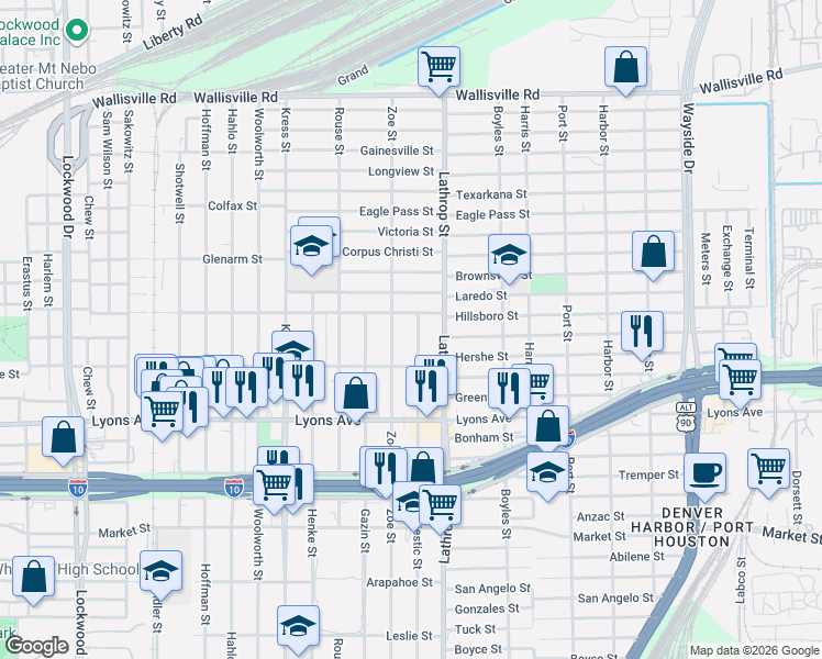 map of restaurants, bars, coffee shops, grocery stores, and more near 514 Majestic St in Houston