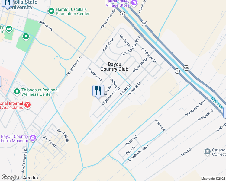 map of restaurants, bars, coffee shops, grocery stores, and more near 418-498 Easy St in Thibodaux