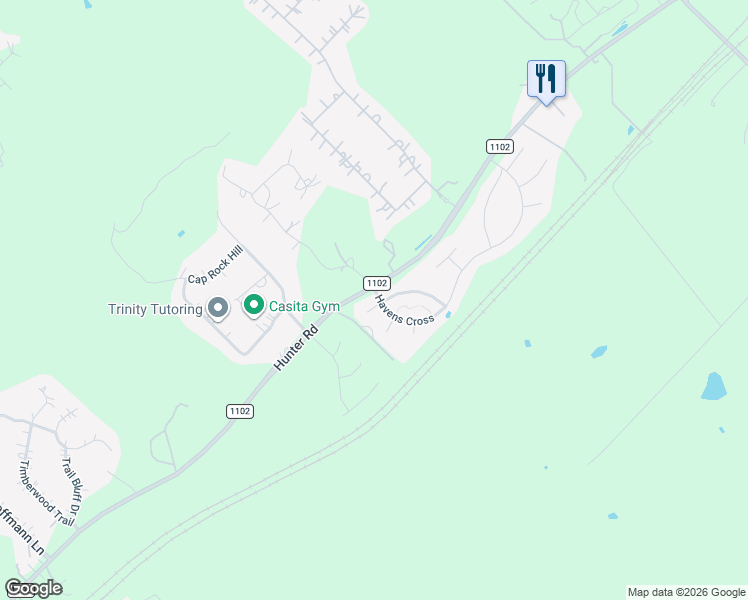 map of restaurants, bars, coffee shops, grocery stores, and more near 5625 Cross Over Road in New Braunfels