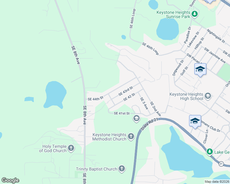 map of restaurants, bars, coffee shops, grocery stores, and more near 587 SE 43rd St in Keystone Heights