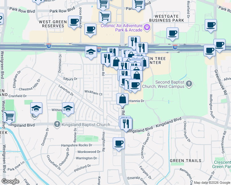map of restaurants, bars, coffee shops, grocery stores, and more near 506 South Fry Road in Katy