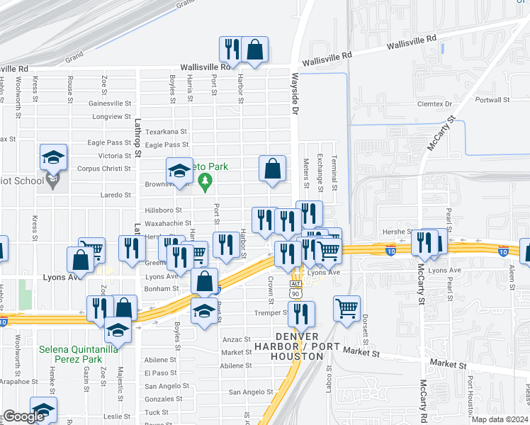 map of restaurants, bars, coffee shops, grocery stores, and more near 510 Crown Street in Houston