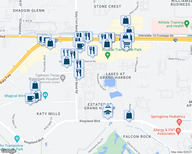 map of restaurants, bars, coffee shops, grocery stores, and more near 418 Dockside Terrace in Katy