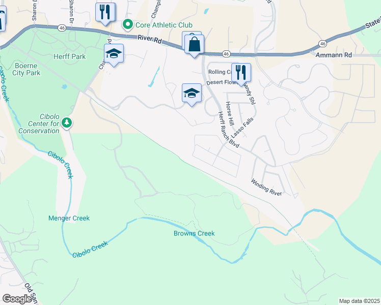 map of restaurants, bars, coffee shops, grocery stores, and more near 136 Prairie Falcon in Boerne