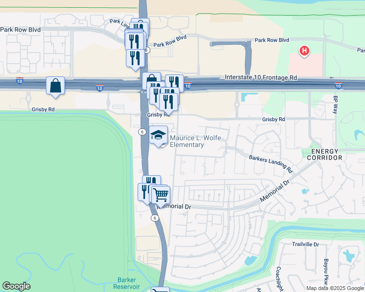 map of restaurants, bars, coffee shops, grocery stores, and more near 15995 North Barkers Landing Road in Houston