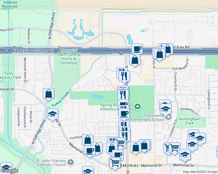 map of restaurants, bars, coffee shops, grocery stores, and more near in Houston