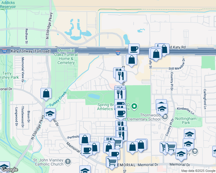map of restaurants, bars, coffee shops, grocery stores, and more near in Houston