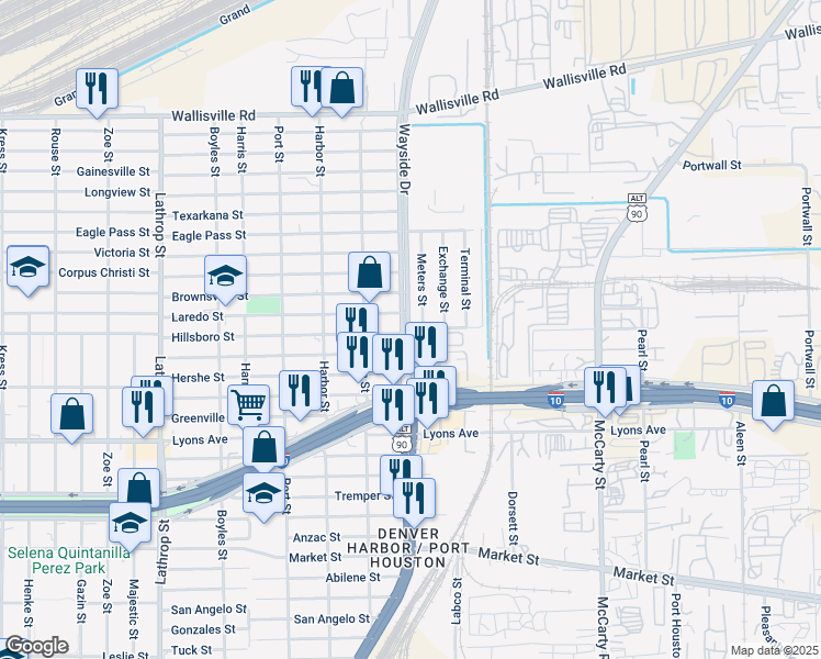 map of restaurants, bars, coffee shops, grocery stores, and more near 7529 Laredo Street in Houston