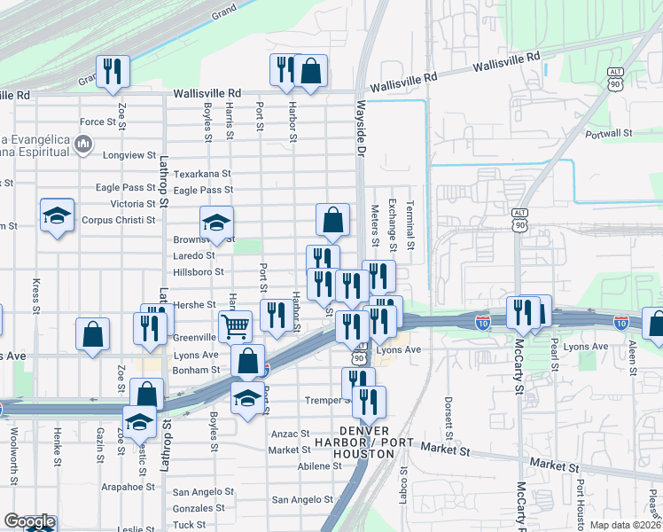 map of restaurants, bars, coffee shops, grocery stores, and more near 7435 Laredo Street in Houston
