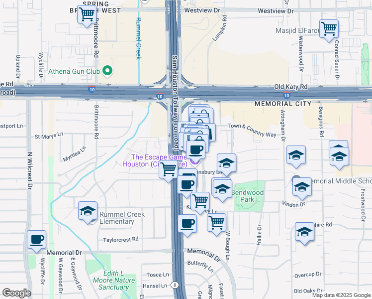map of restaurants, bars, coffee shops, grocery stores, and more near 800 Sorella Court in Houston