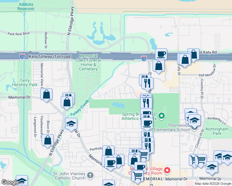 map of restaurants, bars, coffee shops, grocery stores, and more near 5 Threadneedle Street in Houston