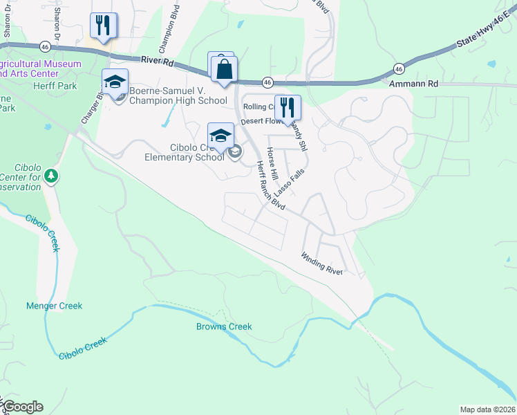 map of restaurants, bars, coffee shops, grocery stores, and more near 176 Lone Star in Boerne