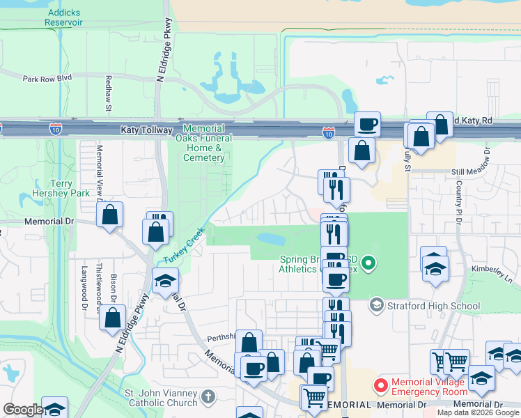 map of restaurants, bars, coffee shops, grocery stores, and more near 5 Threadneedle Street in Houston