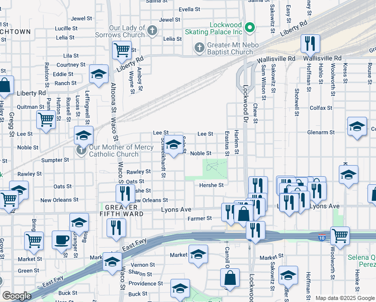 map of restaurants, bars, coffee shops, grocery stores, and more near 4910 Nichols Street in Houston