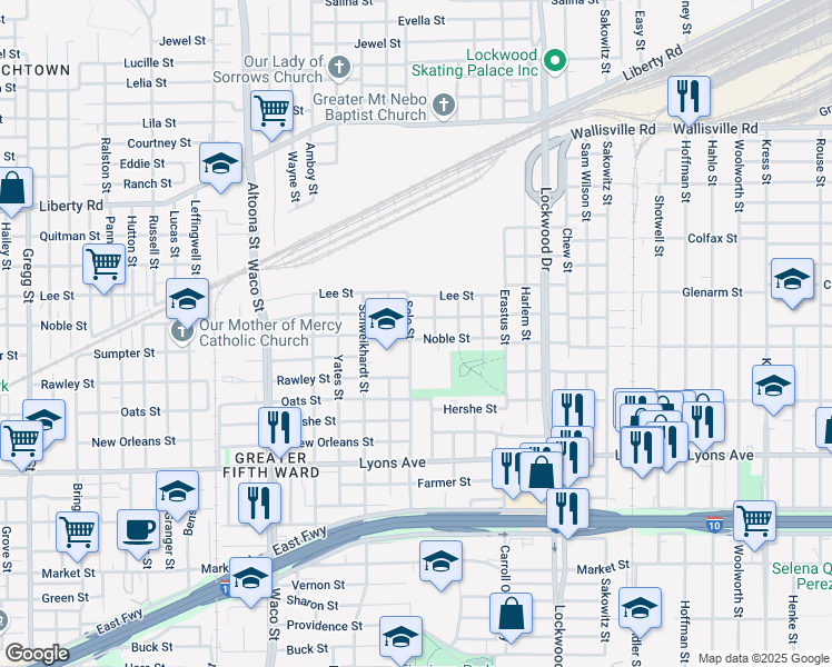 map of restaurants, bars, coffee shops, grocery stores, and more near 4910 Nichols Street in Houston