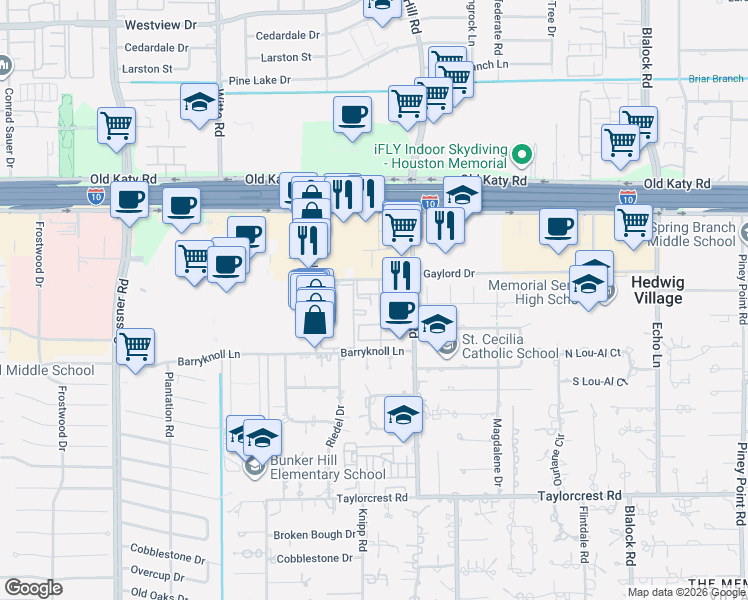 map of restaurants, bars, coffee shops, grocery stores, and more near 1026 Memorial Village Drive in Houston