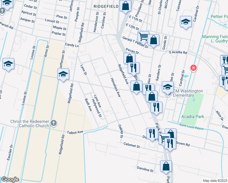 map of restaurants, bars, coffee shops, grocery stores, and more near 22 Plantation Road in Thibodaux