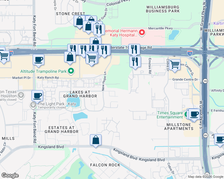 map of restaurants, bars, coffee shops, grocery stores, and more near 24102 Courtland Oaks Street in Katy