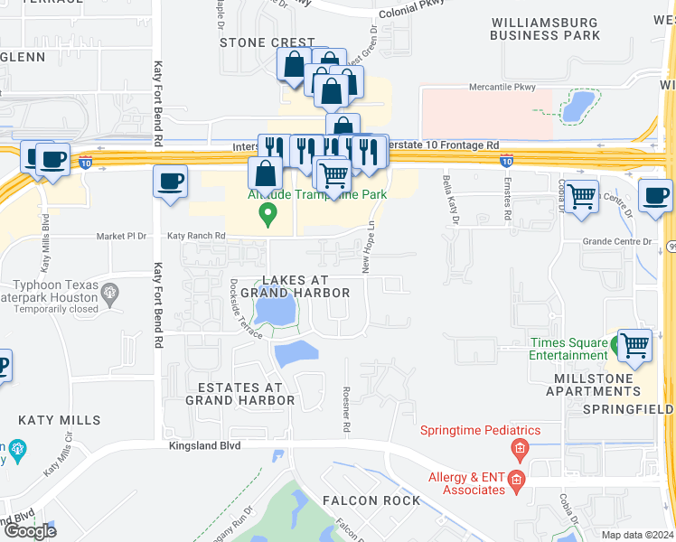map of restaurants, bars, coffee shops, grocery stores, and more near 24230 Courtland Oaks St in Katy