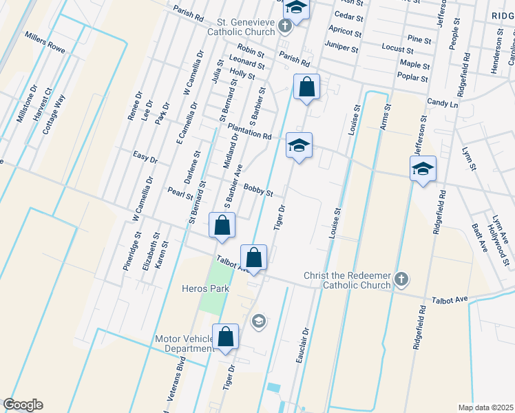 map of restaurants, bars, coffee shops, grocery stores, and more near 117 Ribbon Cane Drive in Thibodaux
