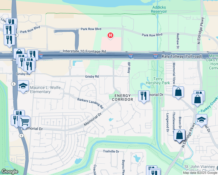 map of restaurants, bars, coffee shops, grocery stores, and more near 550 Westlake Park Boulevard in Houston