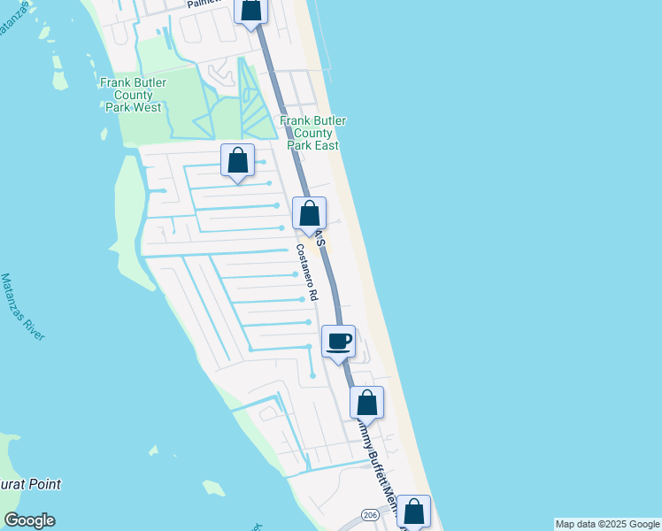 map of restaurants, bars, coffee shops, grocery stores, and more near 6170 A1A South in St. Augustine