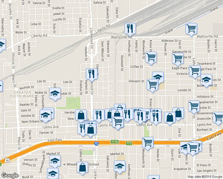 map of restaurants, bars, coffee shops, grocery stores, and more near 2116 Sakowitz Street in Houston
