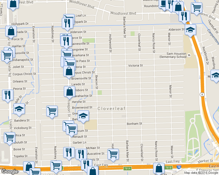 map of restaurants, bars, coffee shops, grocery stores, and more near 826 Hollywood Street in Houston
