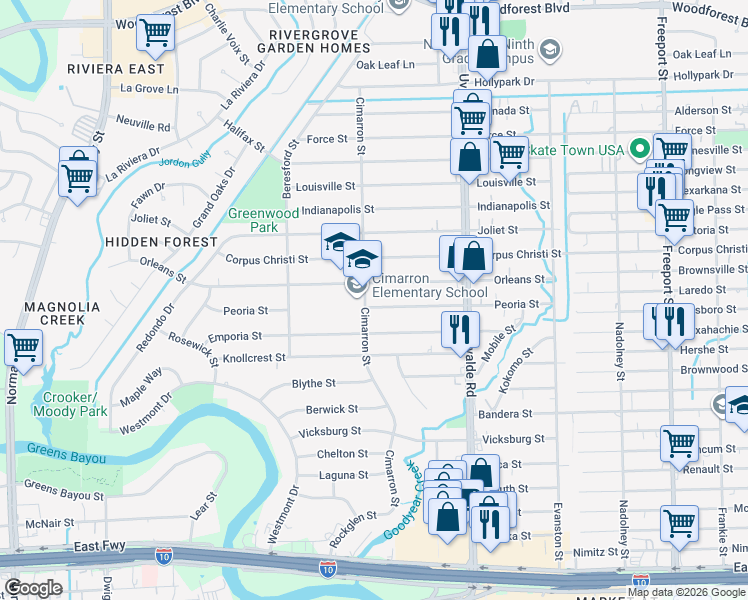map of restaurants, bars, coffee shops, grocery stores, and more near 816 Cimarron Street in Houston