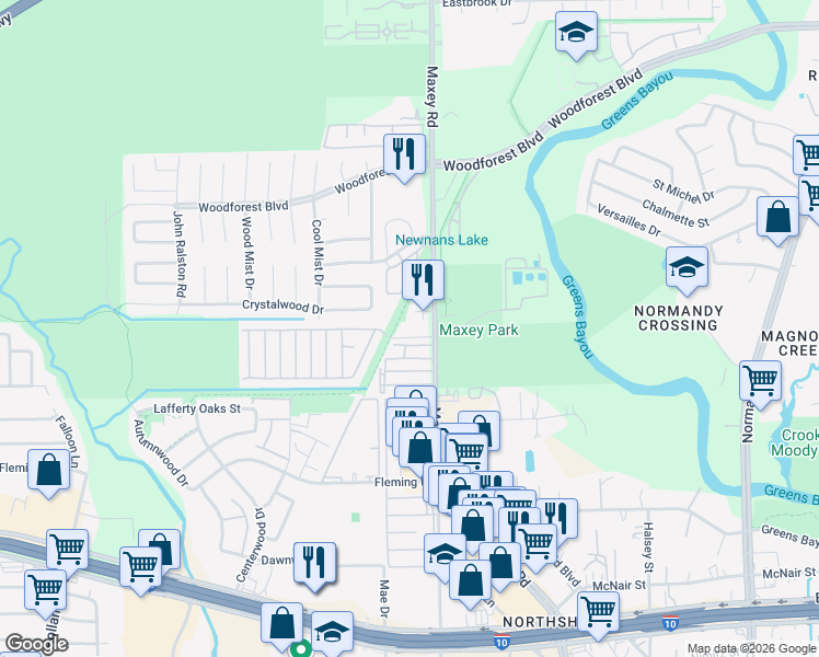 map of restaurants, bars, coffee shops, grocery stores, and more near 644 Maxey Road in Houston
