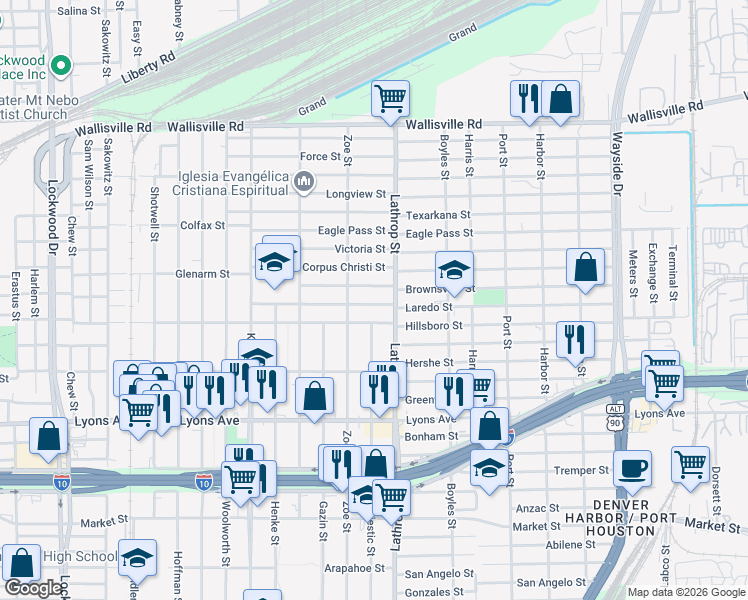 map of restaurants, bars, coffee shops, grocery stores, and more near 6717 Laredo Street in Houston