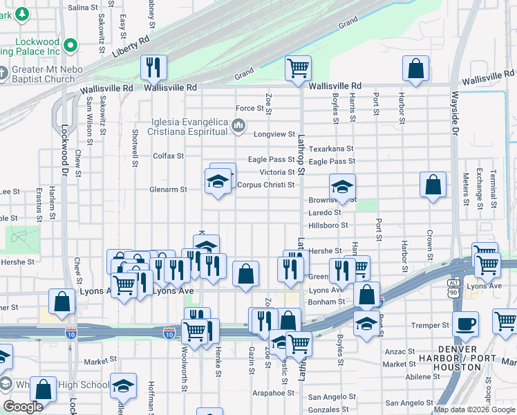 map of restaurants, bars, coffee shops, grocery stores, and more near 6611 Laredo Street in Houston