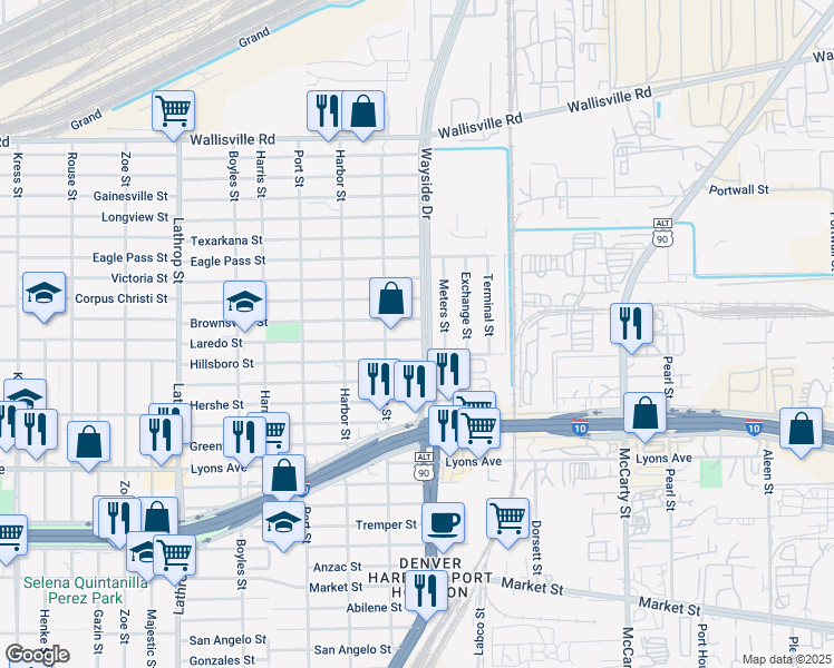 map of restaurants, bars, coffee shops, grocery stores, and more near 7529 Laredo Street in Houston
