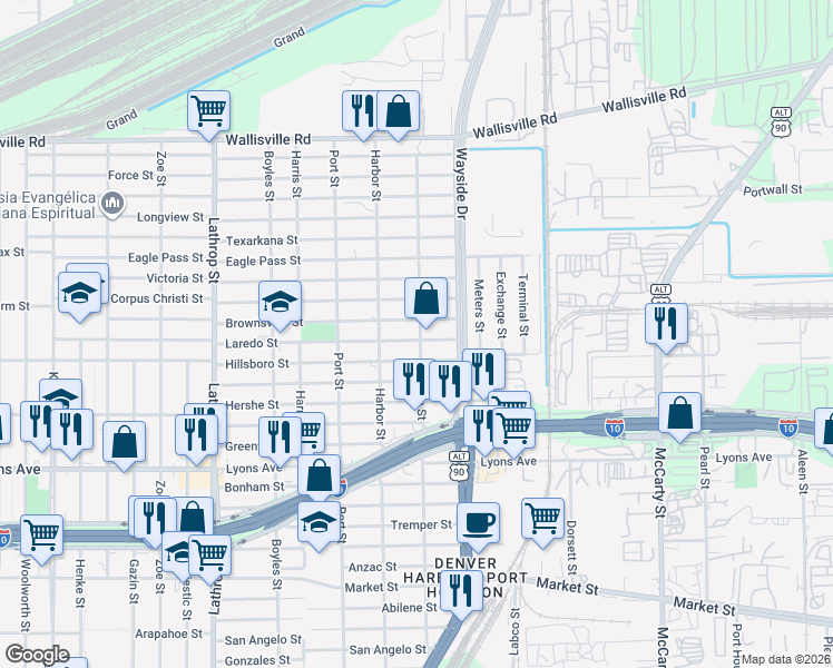 map of restaurants, bars, coffee shops, grocery stores, and more near 7435 Laredo Street in Houston