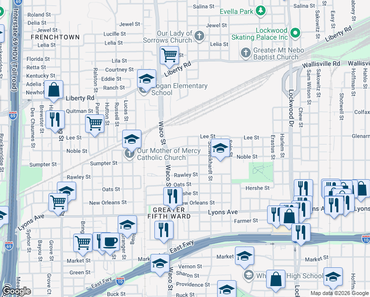 map of restaurants, bars, coffee shops, grocery stores, and more near 4430 Nichols Street in Houston