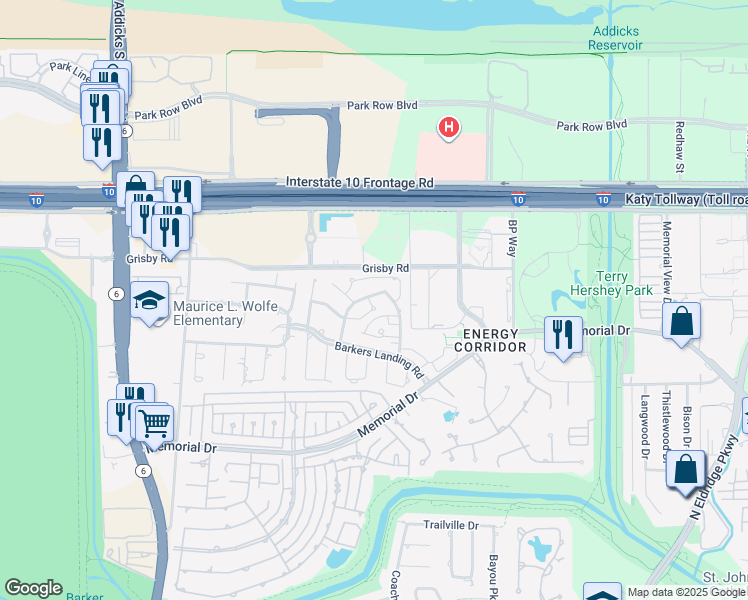map of restaurants, bars, coffee shops, grocery stores, and more near 311 West Fair Harbor Lane in Houston