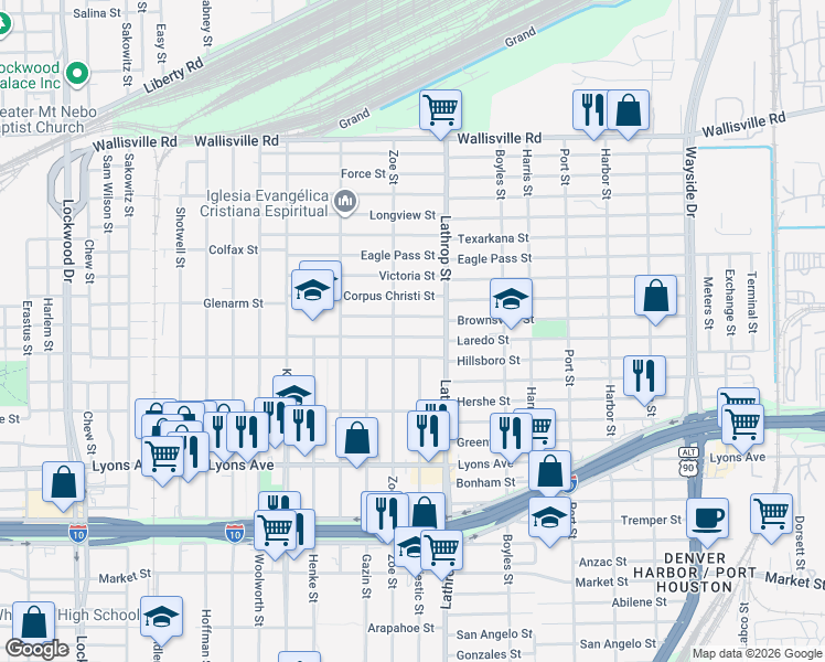 map of restaurants, bars, coffee shops, grocery stores, and more near 6717 Laredo St in Houston