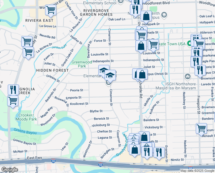 map of restaurants, bars, coffee shops, grocery stores, and more near 816 Cimarron Street in Houston