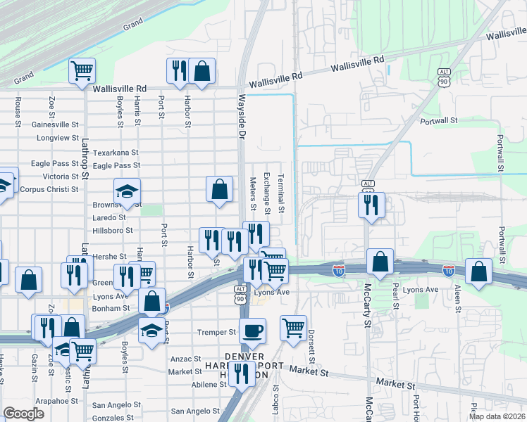 map of restaurants, bars, coffee shops, grocery stores, and more near 426 Exchange Street in Houston
