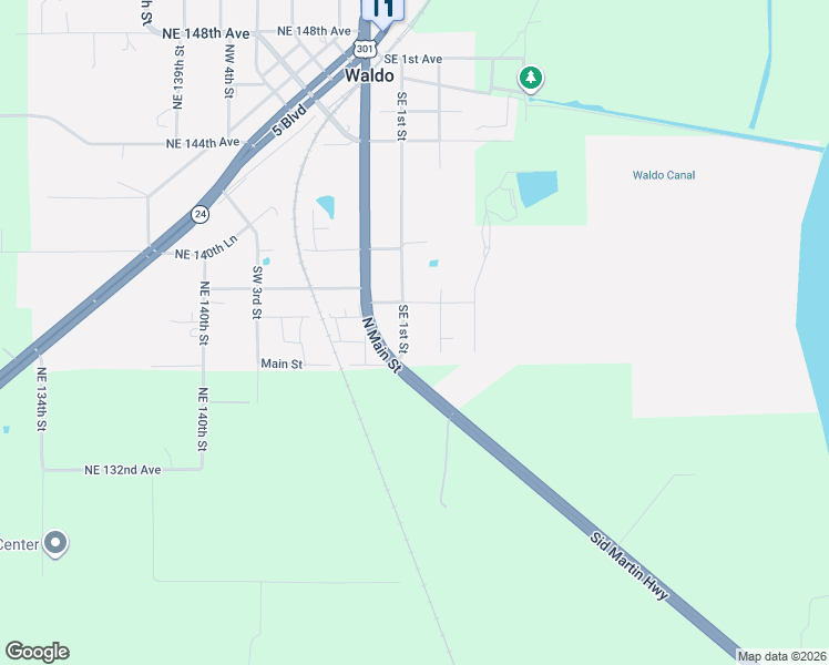 map of restaurants, bars, coffee shops, grocery stores, and more near 13681 Northeast 147th Terrace in Waldo