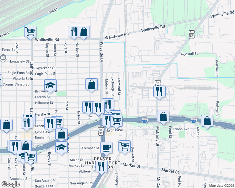 map of restaurants, bars, coffee shops, grocery stores, and more near 427 Terminal Street in Houston